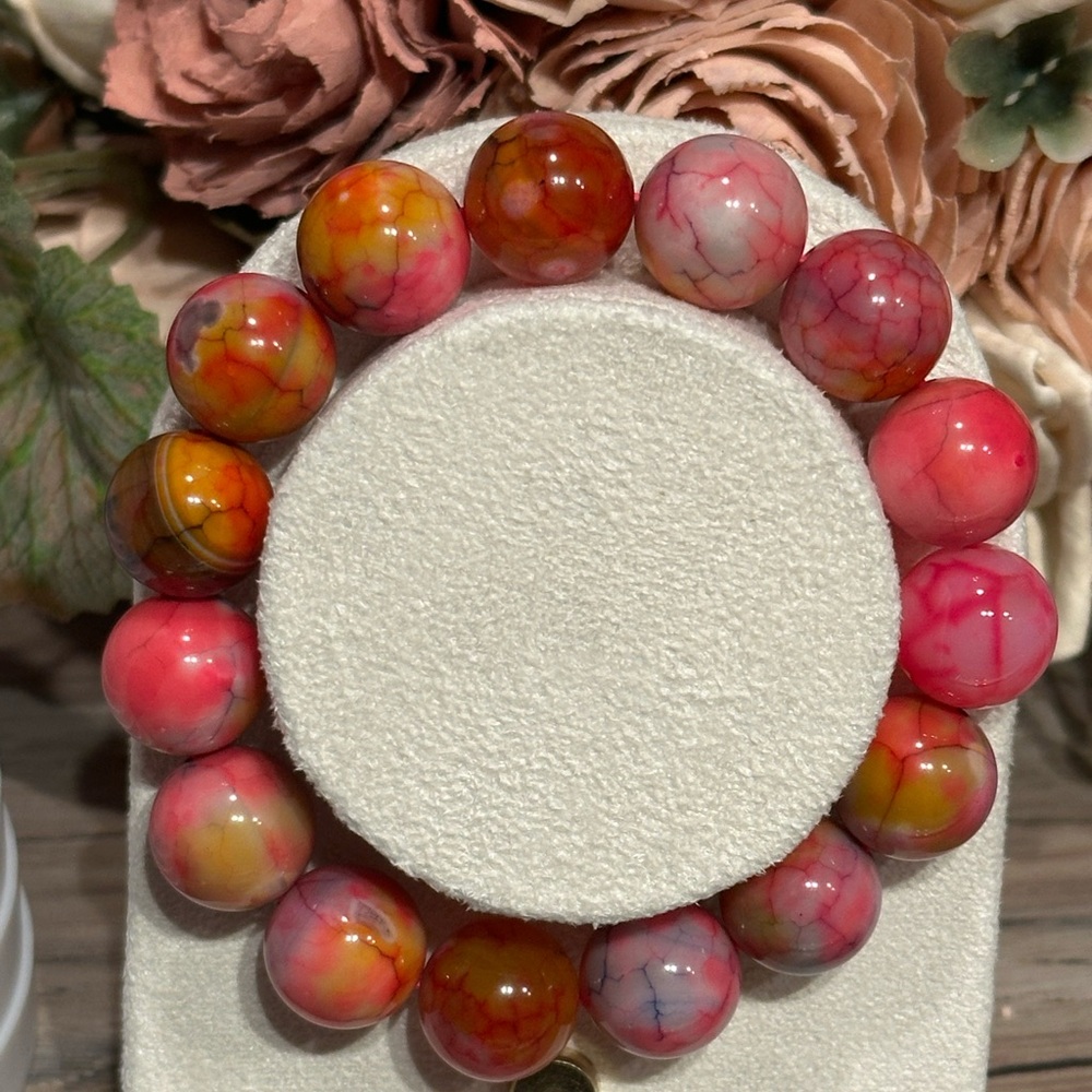 Fire Crackle Agate Bracelet 14mm Size 6.5